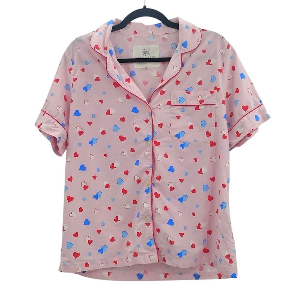 Printfresh Pencil Paper Co Heart Print Pajama Top Short Sleeves Pink Blue Small
